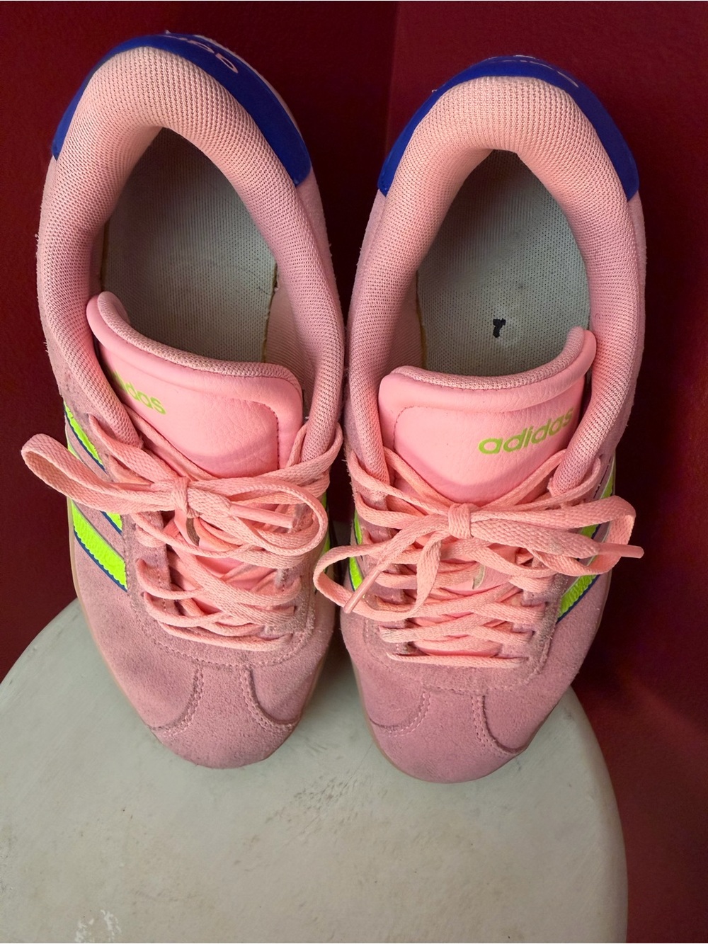 Adidas Pink & Neon Green Suede Platform Sneakers - Picture 8 of 8